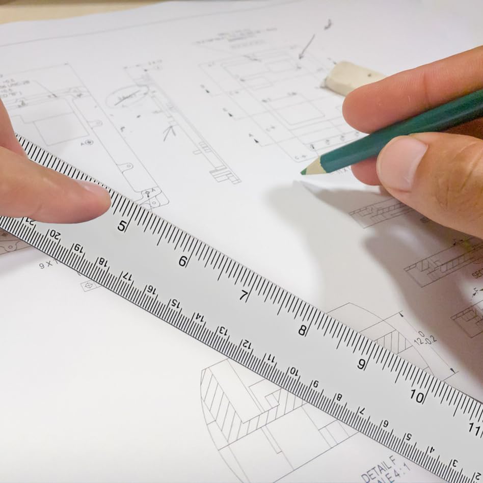 4PCS 12" Metal Ruler, Imperial & Metric, Stainless Steel with Cork Backing