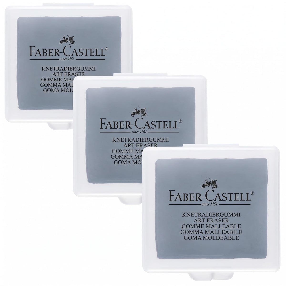 Faber-Castell Kneadable Eraser for Artists in Storage Case - Absorbent Kneaded Erasers, Art Eraser, Grey (Pack of 3)