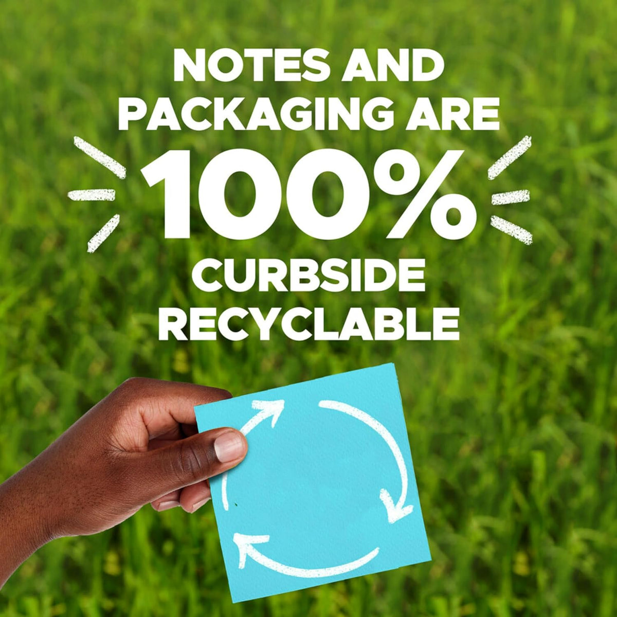 Post-it 100% Recycled Super Sticky Notes, 3 x 3 in, Pastels, 5 Pads