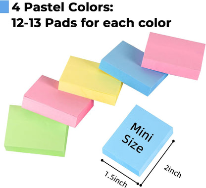 Small Sticky Notes 1.5x2 in, 50 Pads, 100 Sheets/Pad, 4 Pastel Colors
