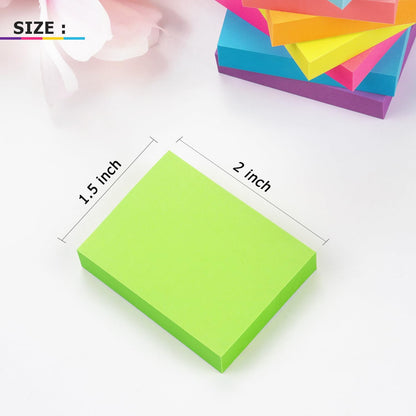 Sticky Notes 1.5x2 in, Bright Colors Self-Stick Pads 8 Pads, 100 Sheets/Pad