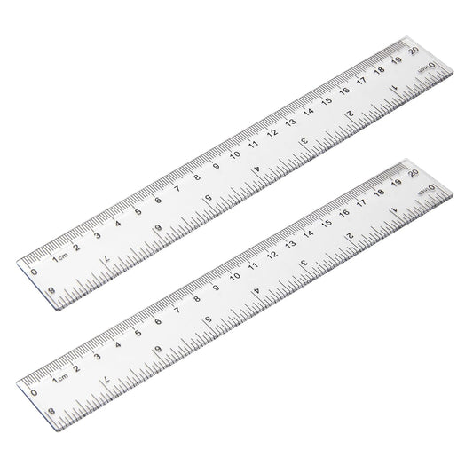 2 Pack - 8 inch Clear Plastic Ruler Straight Shatterproof Transparent Rulers for Office Supply (Clear)