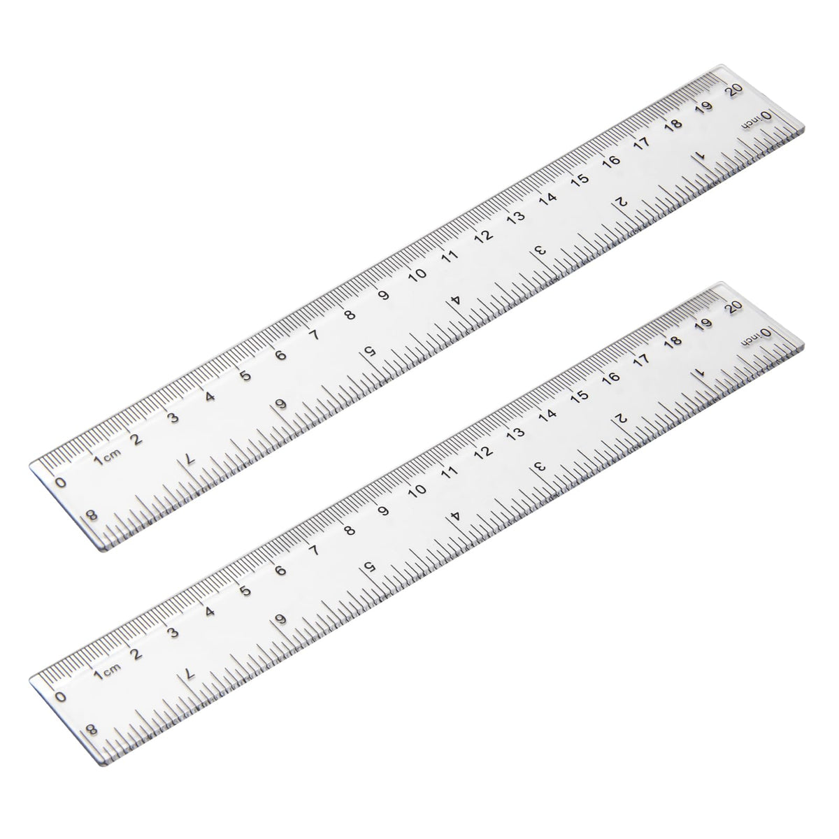 2 Pack - 8 inch Clear Plastic Ruler Straight Shatterproof Transparent Rulers for Office Supply (Clear)