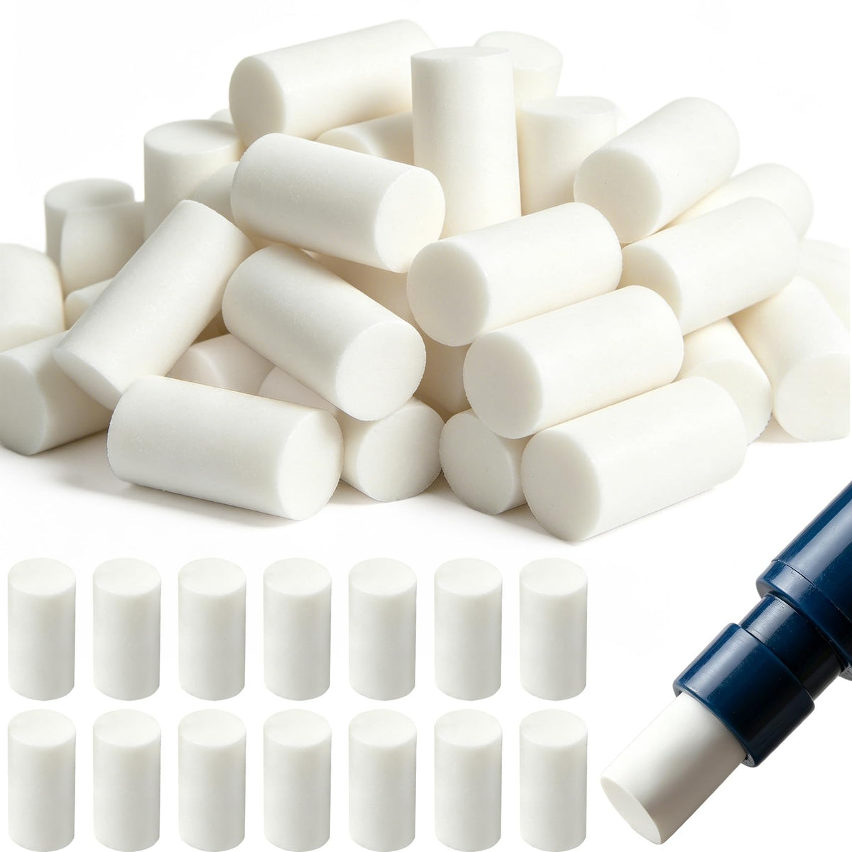 100pcs White Refill Erasers for Mechanical Pencil, 0.46x0.17in