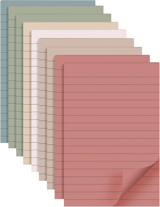 (9 Pads) Lined Sticky Notes 4x6 in Post, Vintage Colors Self Pad Its
