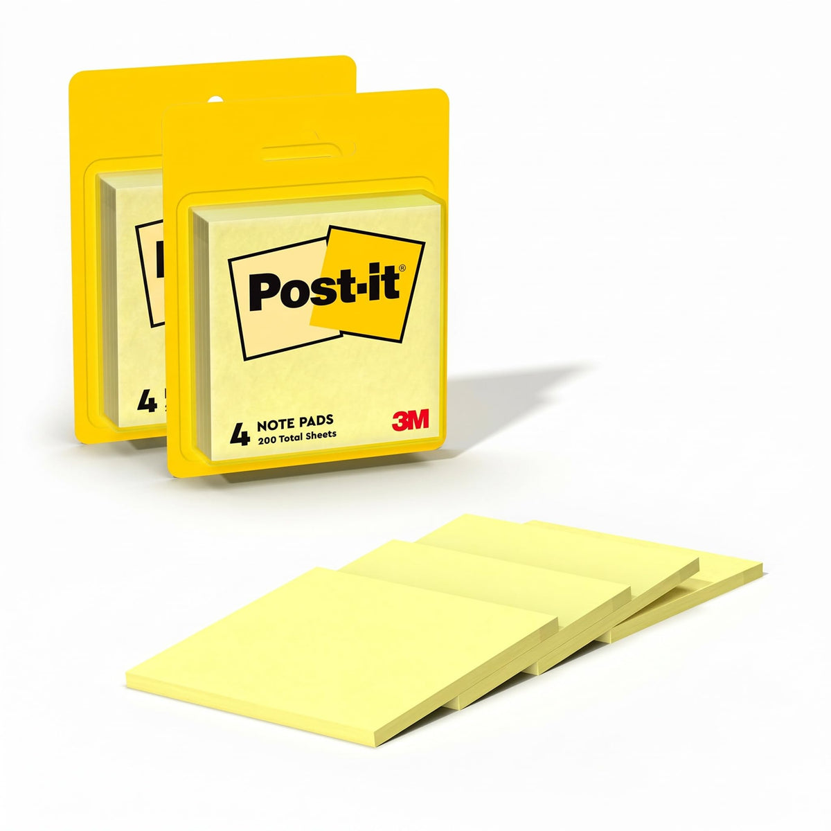 Post-it Notes, 3 in x 3 in, 4 Sticky Notes Pads, 50 Sheets per Pad, The Iconic Canary Yellow Note, School Supplies and Oﬃce Products