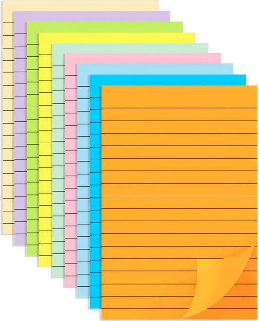 Lined Sticky Notes 4x6 in, Strong Adhesive Self Stick Note Pads