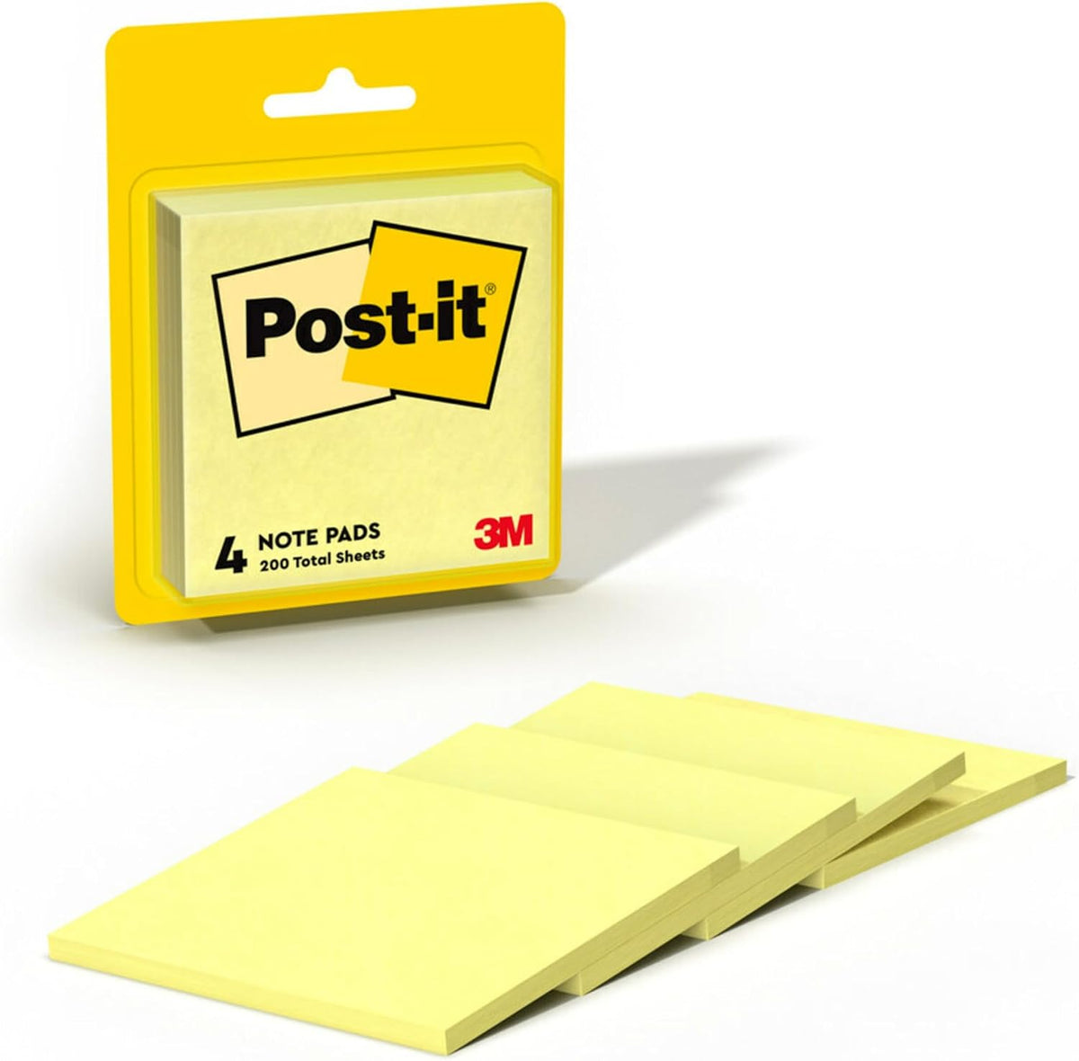 Post-it Notes, 3 in x 3 in, 4 Sticky Notes Pads, 50 Sheets per Pad, The Iconic Canary Yellow Note, School Supplies and Oﬃce Products