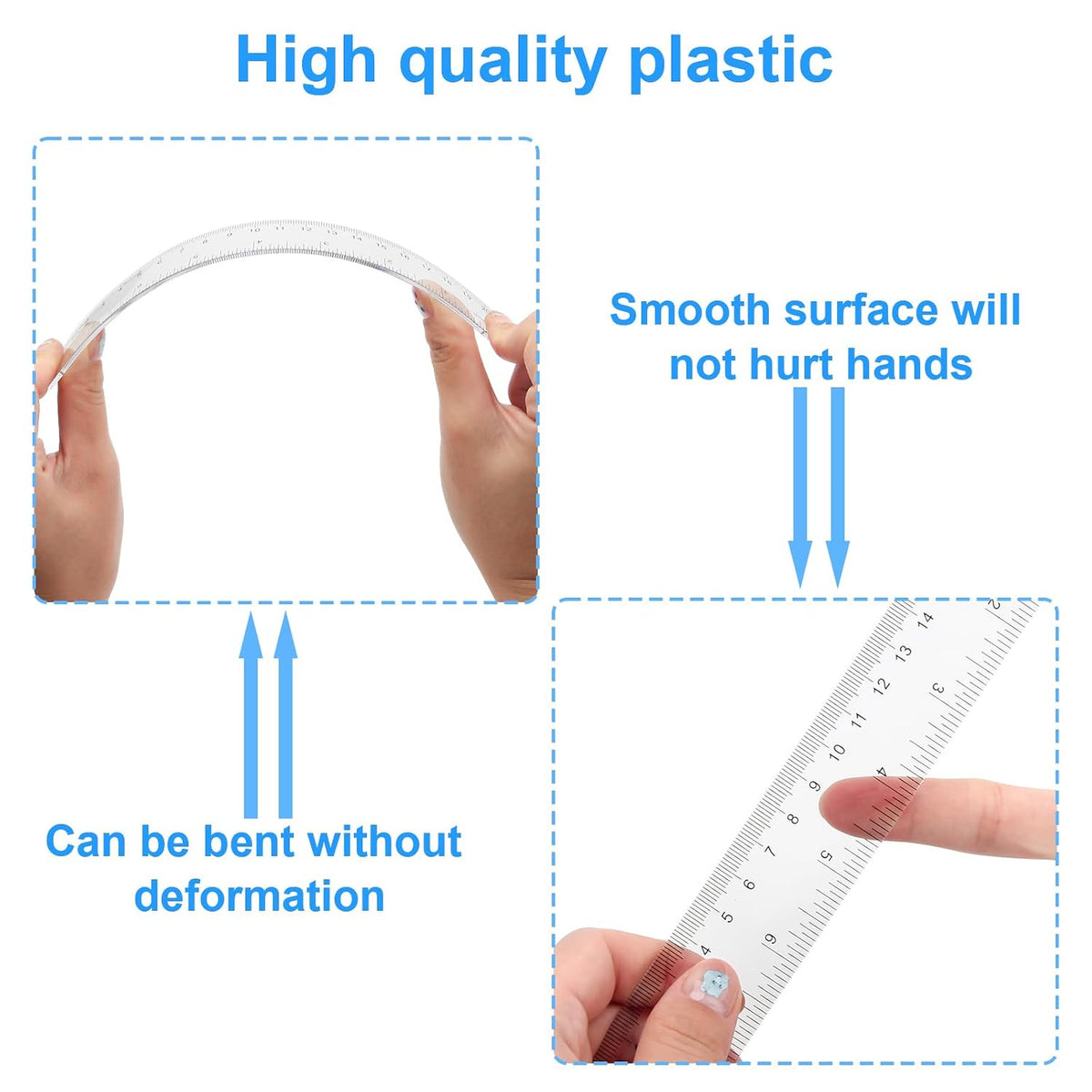 2 Pack - 8 inch Clear Plastic Ruler Straight Shatterproof Transparent Rulers for Office Supply (Clear)