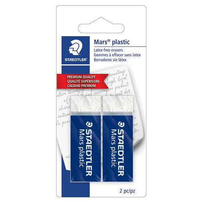 STAEDTLER Mars Plastic Vinyl Erasers (2-Pack), White Erasers for Clean & Precise Results - Latex-Free, Minimal Crumbling, Made in Germany