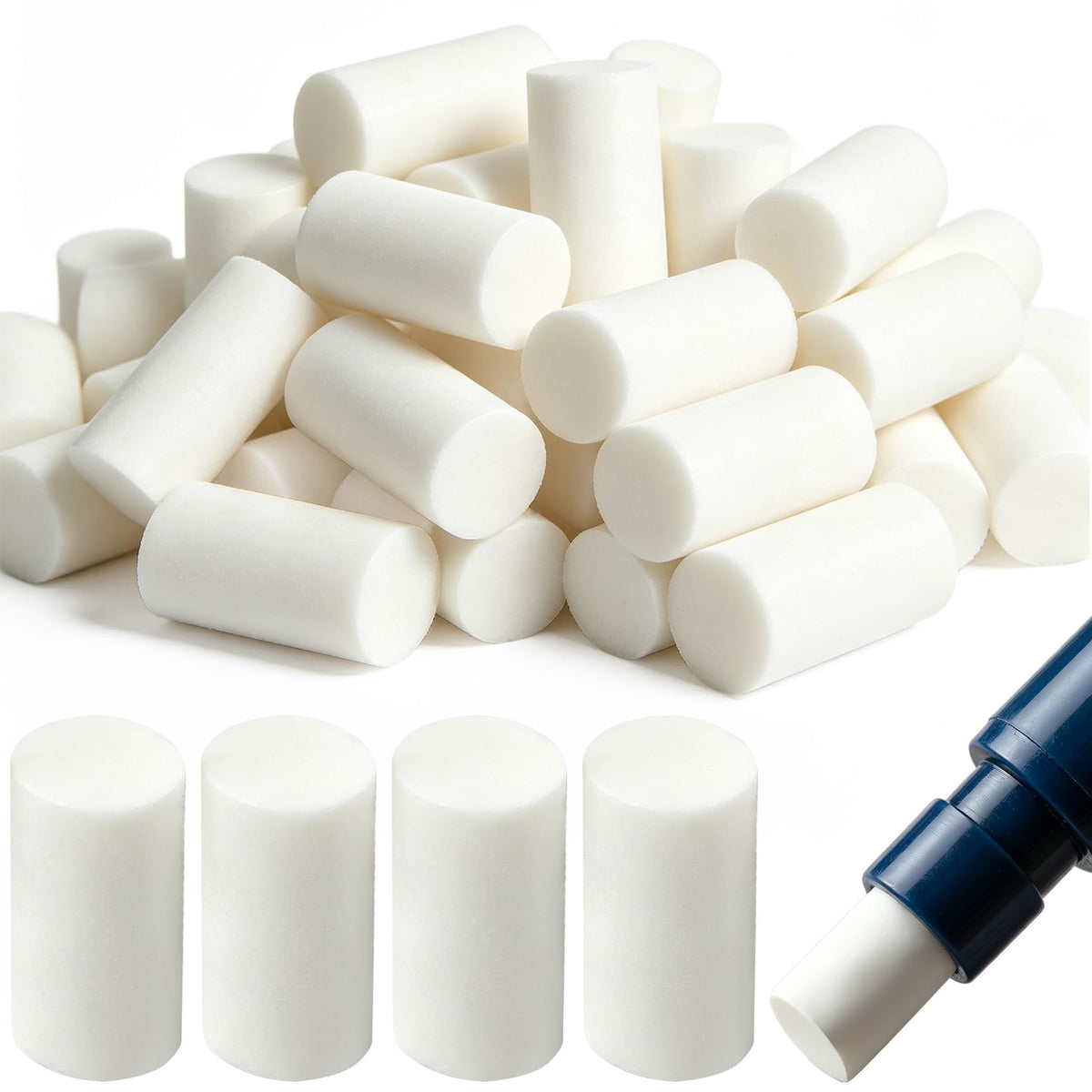 100pcs White Refill Erasers for Mechanical Pencil, 0.46x0.17in