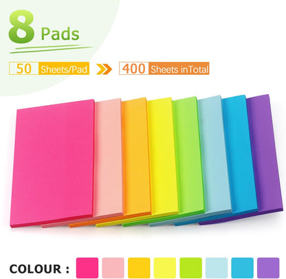 Sticky Notes 3x5 in, Bright Colors, 8 Pads, 50 Sheets/Pad Total 400 Sheets