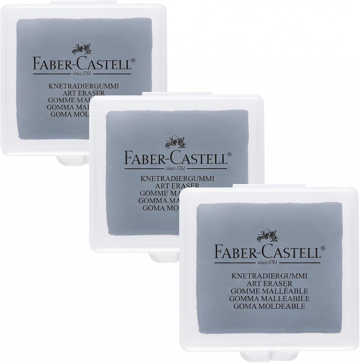 Faber-Castell Kneadable Eraser for Artists in Storage Case - Absorbent Kneaded Erasers, Art Eraser, Grey (Pack of 3)