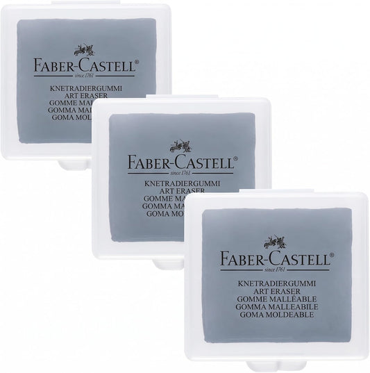 Faber-Castell Kneadable Eraser for Artists in Storage Case - Absorbent Kneaded Erasers, Art Eraser, Grey (Pack of 3)