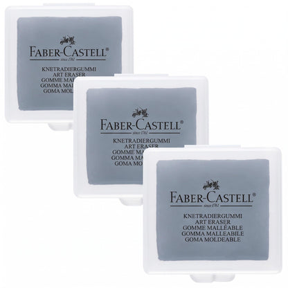 Faber-Castell Kneadable Eraser for Artists in Storage Case - Absorbent Kneaded Erasers, Art Eraser, Grey (Pack of 3)