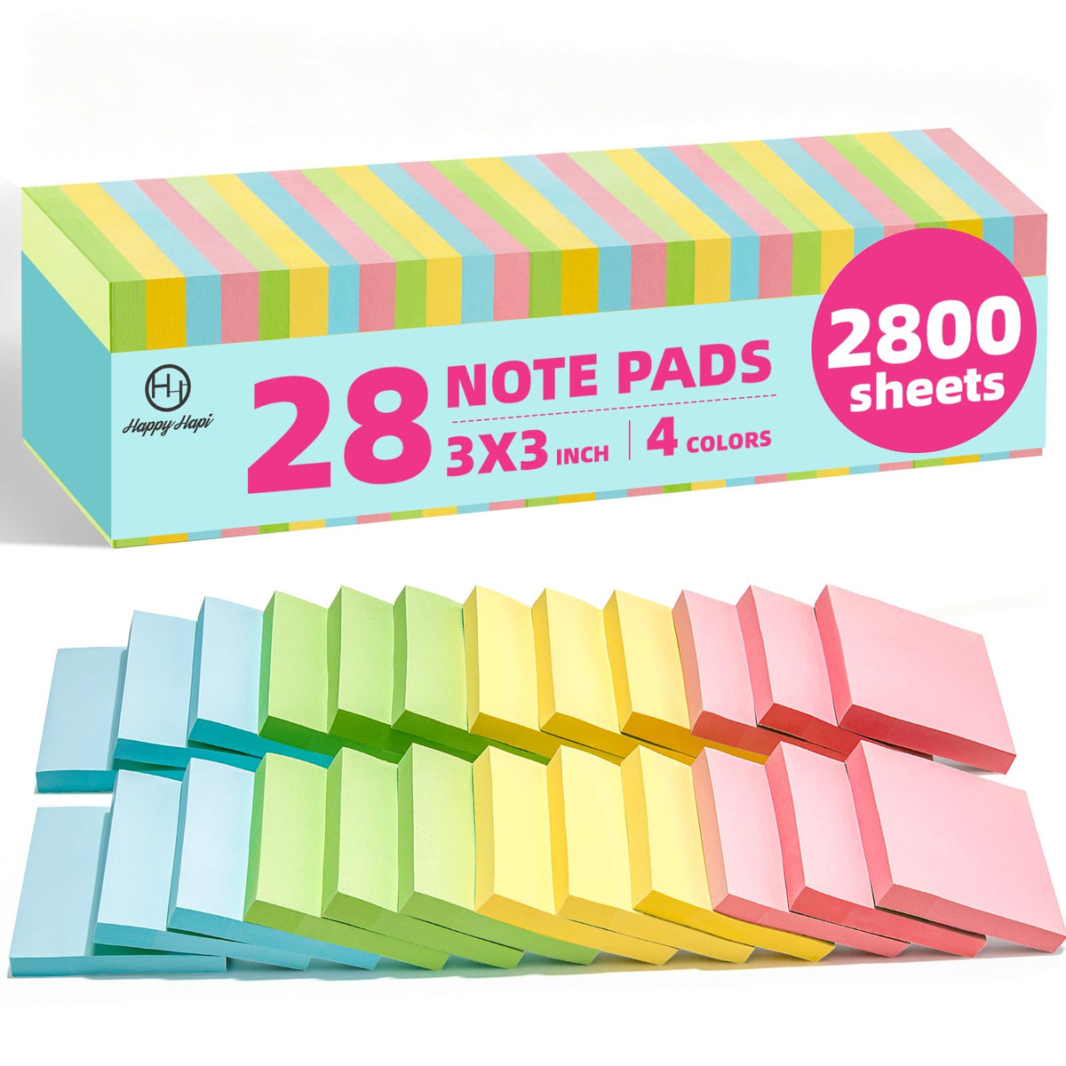 2800 Sheets Sticky Notes 3x3 in, 28 Pads, 100 Sheets/Pad, 4 Soft Colors