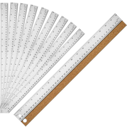 12 Inch Metal Ruler with Cork Backing, Imperial & Metric Markings