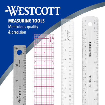 Westcott Stainless Steel Ruler Set with Flexible Design, Non-Slip Cork Base, for Crafting, Office, Classroom, Back to School Supplies, Includes 6-, 12-, & 15-inch Rulers, 3 Pack