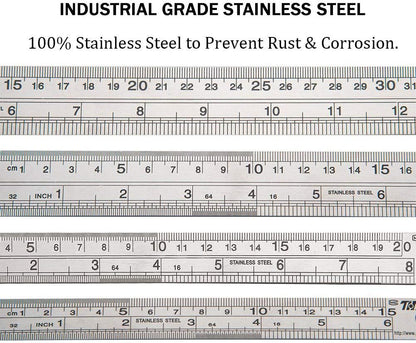 ZZTX Metal Ruler 6 Inch 8 Inch 12 Inch 16 Inch Stainless Steel 4 Pack