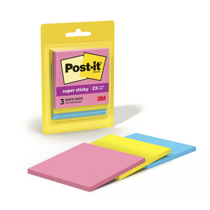 Post-it Super Sticky Notes, 3 x 3 in, Neon Fizz, 3 Pads, 45 Sheets/Pad