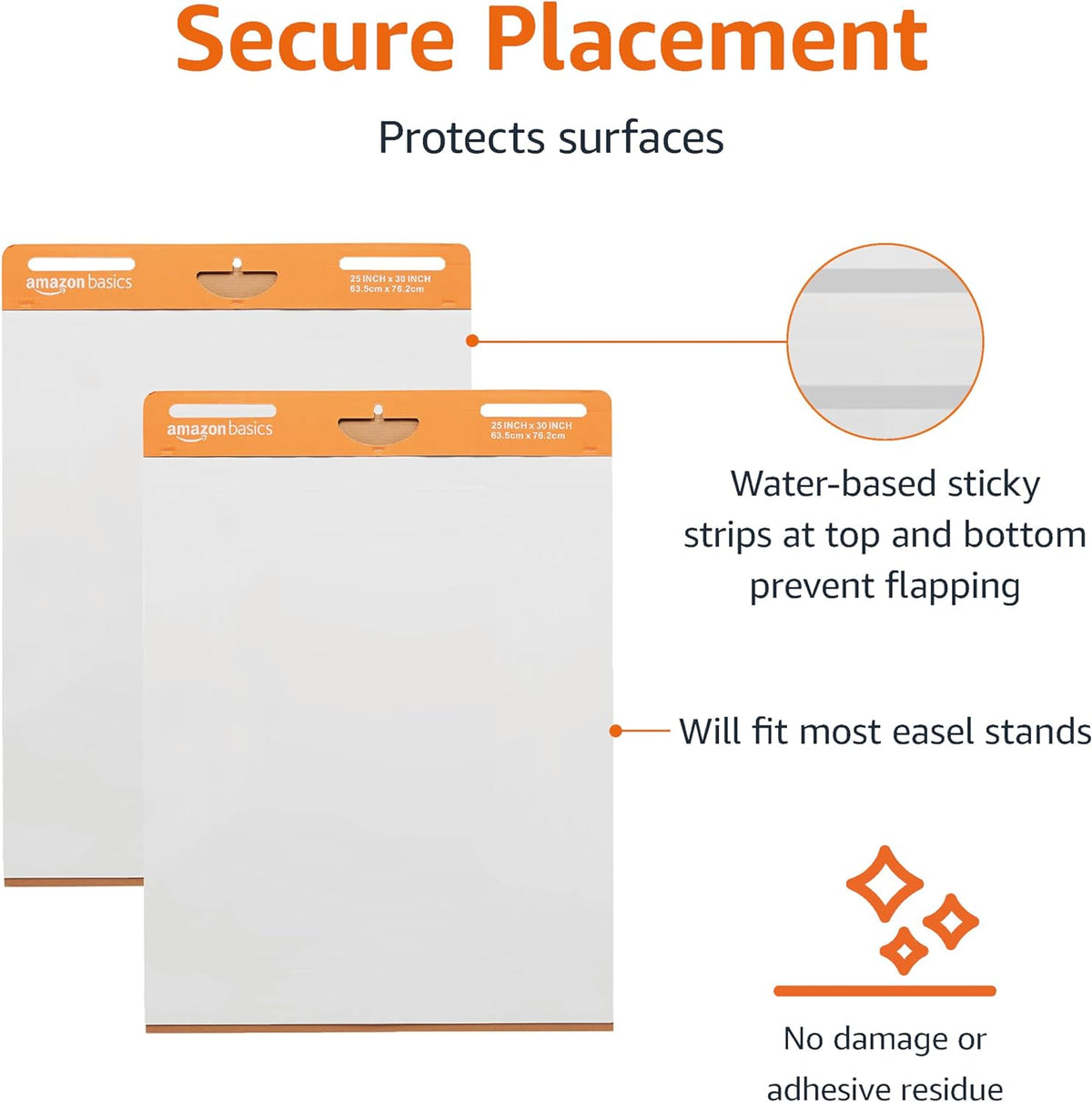 Amazon Basics Sticky Easel Pads for Presentations, Brainstorming, Classroom Use, Bleed-Resistant, Easy to Hang, 25 x 30 in, White, 2-Pack