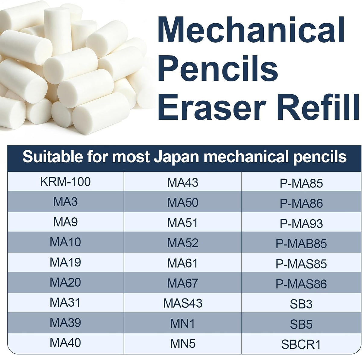 100pcs White Refill Erasers for Mechanical Pencil, 0.46x0.17in