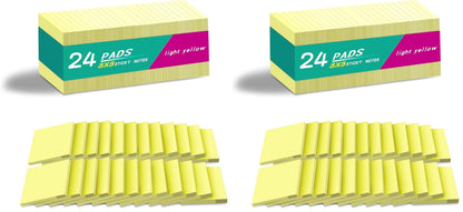 (24 Pads) Sticky Notes 3x3 in Yellow, Strong Adhesive, Clean Removal
