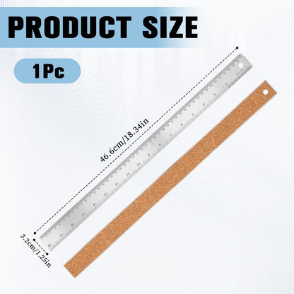Metal Ruler 18 Inch - Stainless Steel Metal Ruler with Cork Backing Non-Slip Rulers with Inch and Centimeters Prevent Ink Leakage for School Office Drawing Engineering Tools