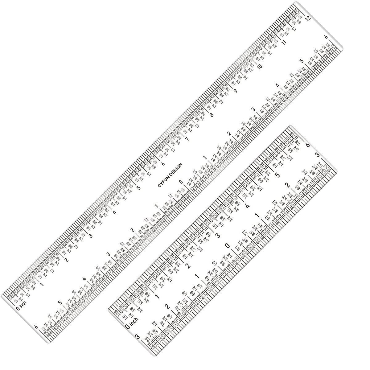2 PCS 6 Inch /12Inch Clear Acrylic Ruler Zero-Centering Ruler with Inches & Metric Measuring Tool 12" and 6" Inch Straight Edge Rulers for Scrapbooking Card-Making Student School Office Home Tool