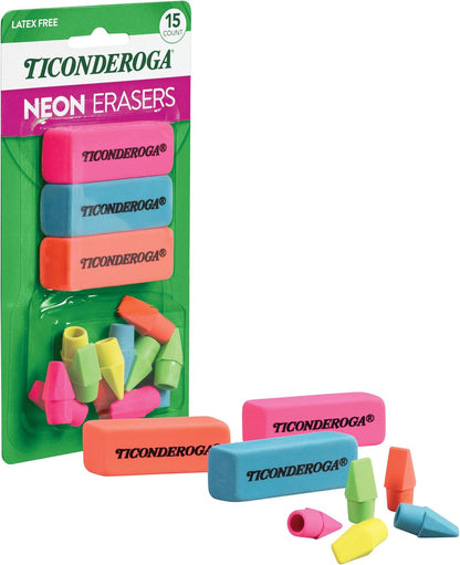 Ticonderoga Erasers, Neon, 15 Count (Pack of 8) (38931SP)