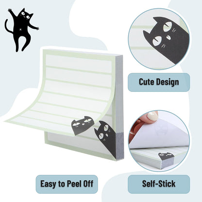 Mr. Pen- Black Cat Sticky Notes Set, 3" x 3", 6 Pads, 480 Sheets | Black Cat Sticky Notes, Memo Pads, Self-Stick Note Pad for Office, School, Home, Study & Organization
