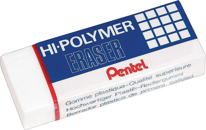Pentel Super Hi-Polymer Eraser, Large, Nonabrasive, White (PENZEH10) (Pack of 2)