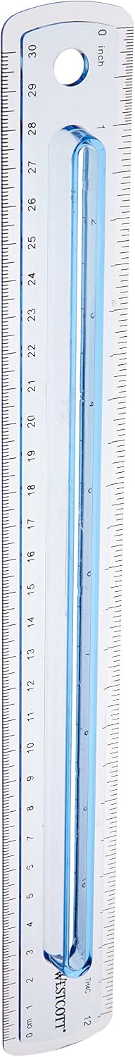 Westcott Finger Grip Plastic Ruler Measuring Inches and Metric, 12", Assorted Colors