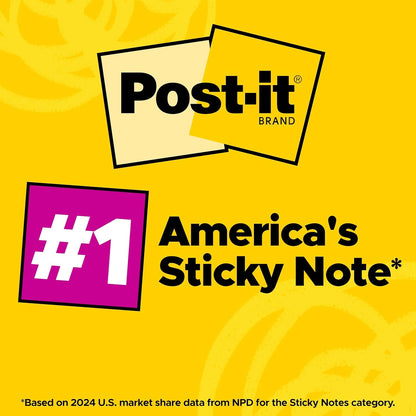 Post-it Super Sticky Notes, 3 x 3 in, Assorted Brights, 24 Pads