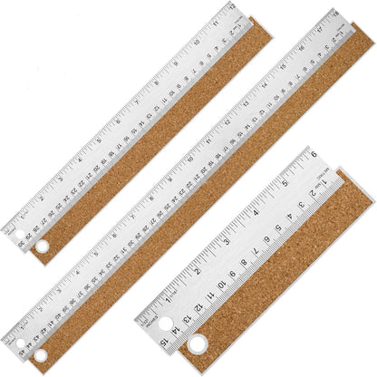 12 Inch Metal Ruler with Cork Backing, Imperial & Metric Markings