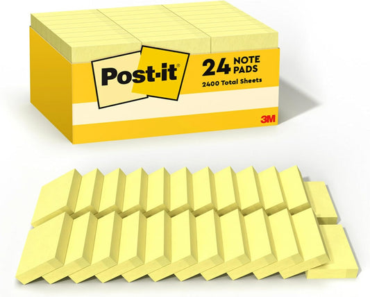 Post-it Notes, 1.38 x 1.88 in, The Iconic Canary Yellow Note, 24 Pads