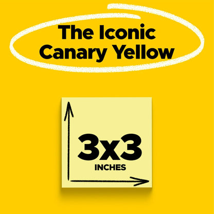 Post-it Notes, 3 x 3 in, The Iconic Canary Yellow Note, 24 Pads