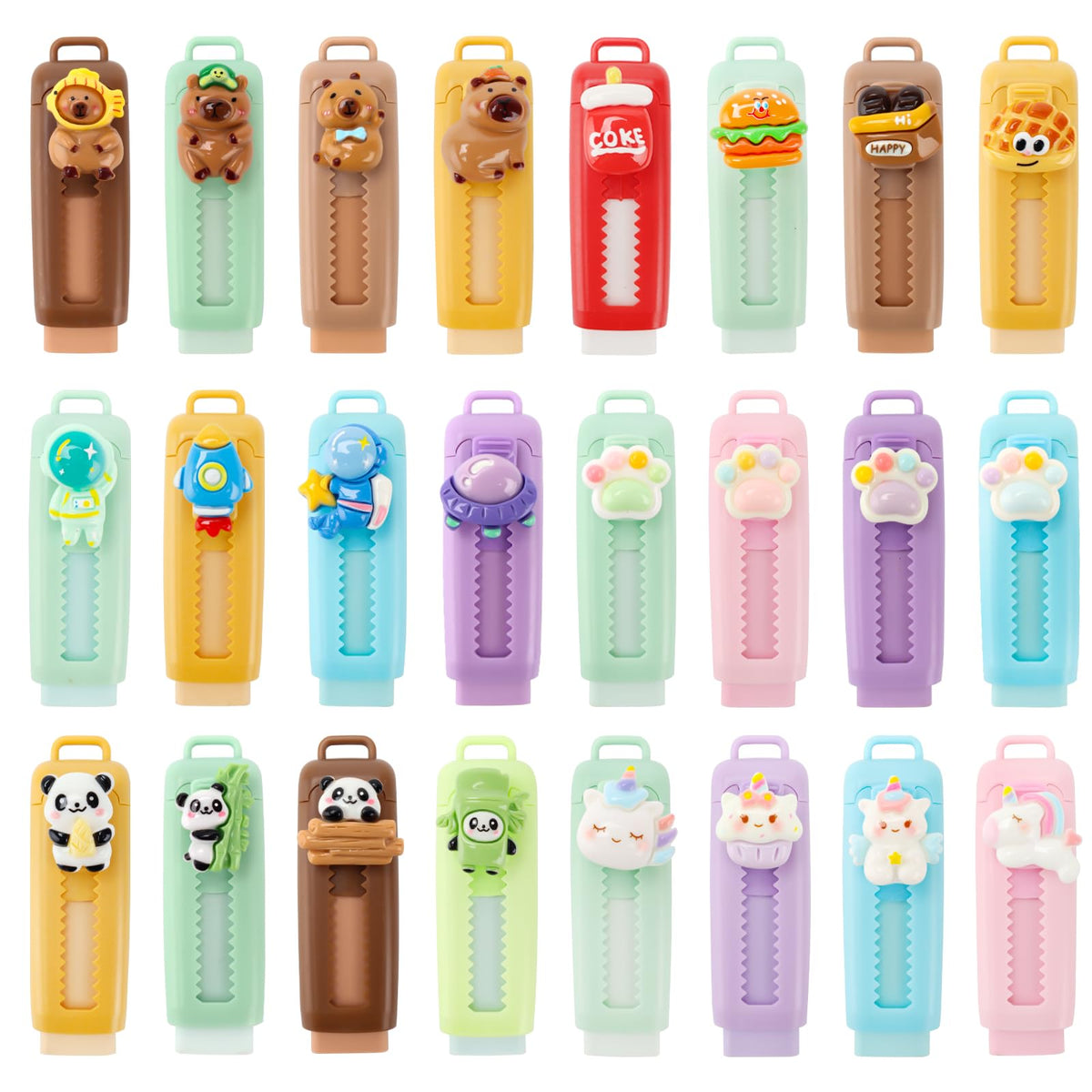 24 Pcs Retractable Eraser Cute Erasers Bulk Back to School Gifts