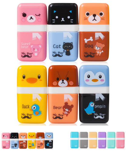 Mr. Pen- Eraser with Cover and Roller, 6 Pack, Pastel Colors