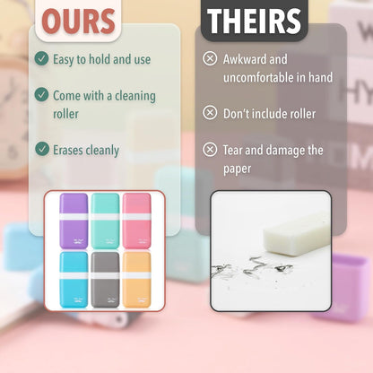 Mr. Pen- Eraser with Cover and Roller, 6 Pack, Pastel Colors