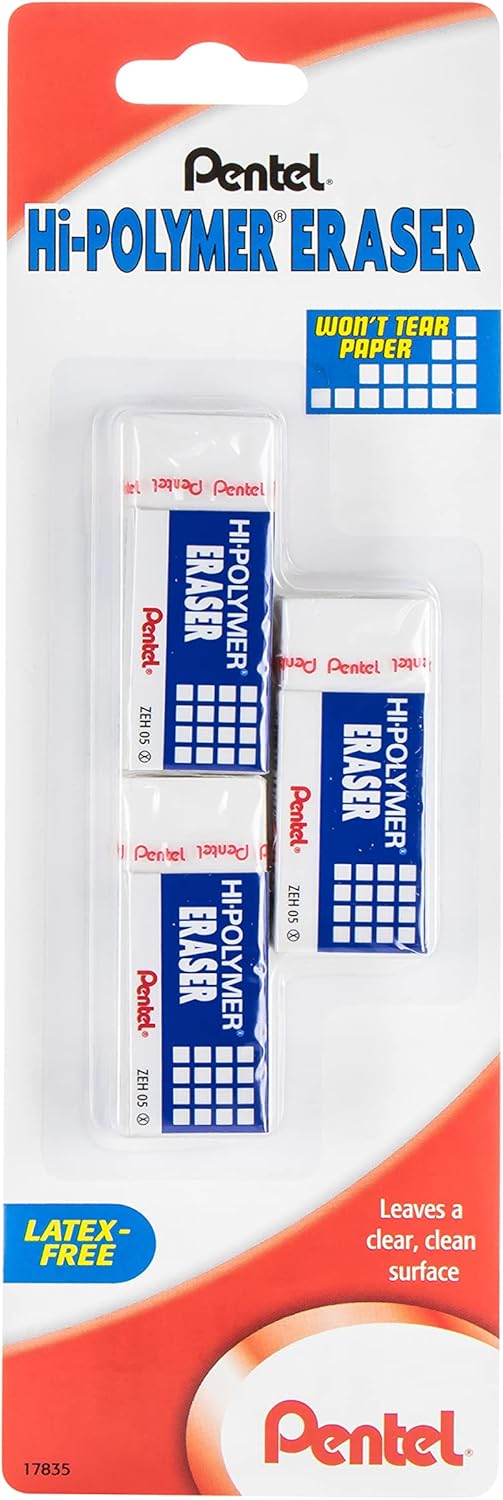 Pentel Hi-Polymer Block Eraser, Small, 3 Pack (ZEH05BP2F)