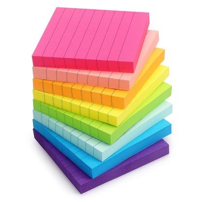 Lined Sticky Notes 3x3 in, 6 Bright Multi Colors,100 Sheet/Pad