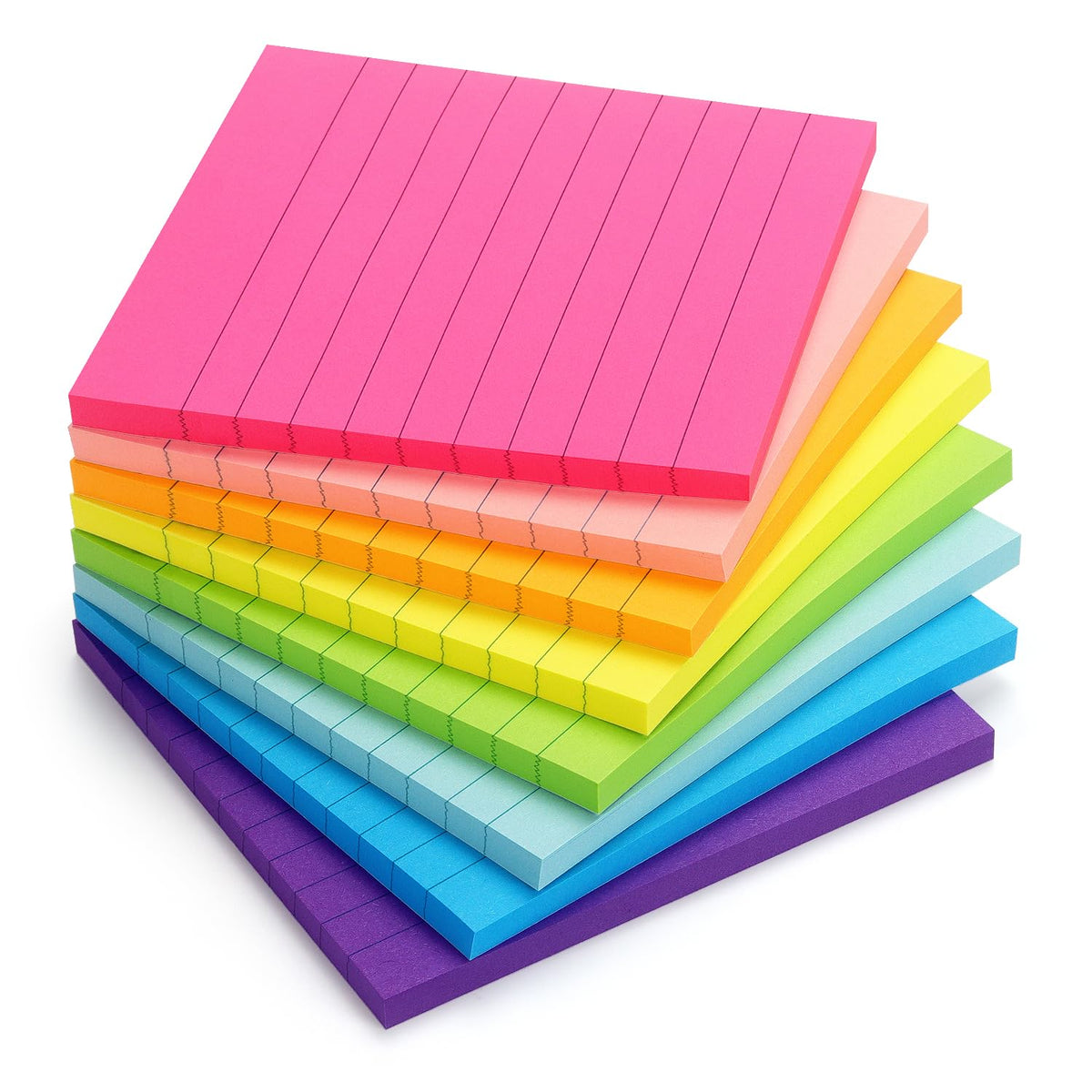 Lined Sticky Notes 3x3 in, 6 Bright Multi Colors,100 Sheet/Pad