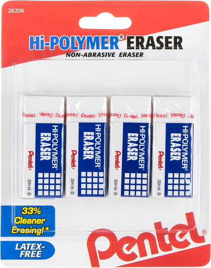 Pentel Hi-Polymer Block Eraser Small White, Pack of 4 (ZEH05BP4)
