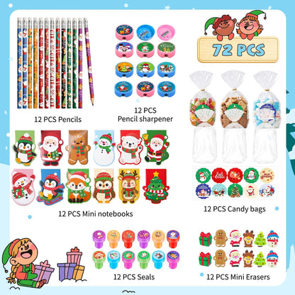 72Pcs Christmas Stationery Set for Kids Christmas Party Favors Bag Stuffers