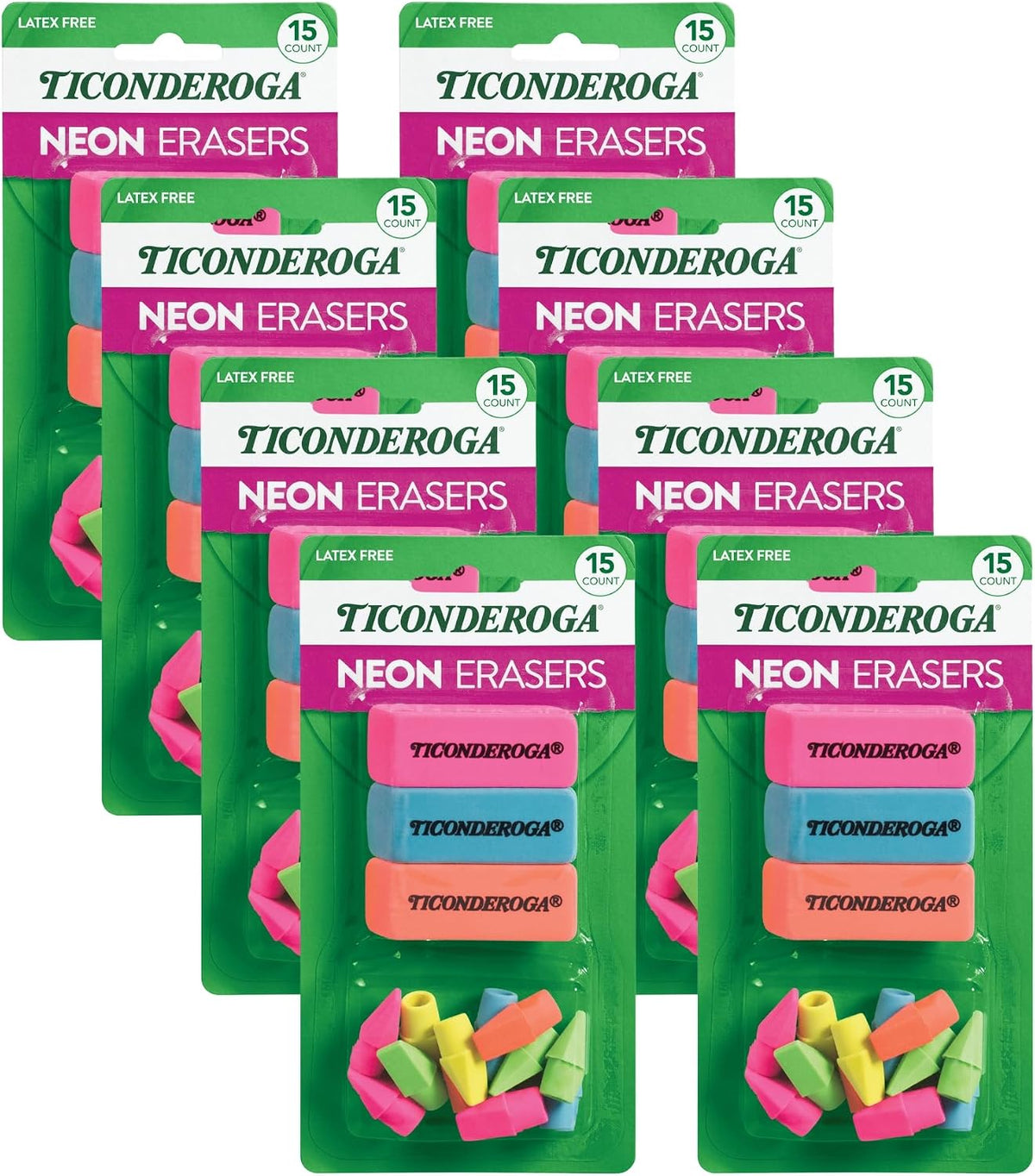 Ticonderoga Erasers, Neon, 15 Count (Pack of 8) (38931SP)