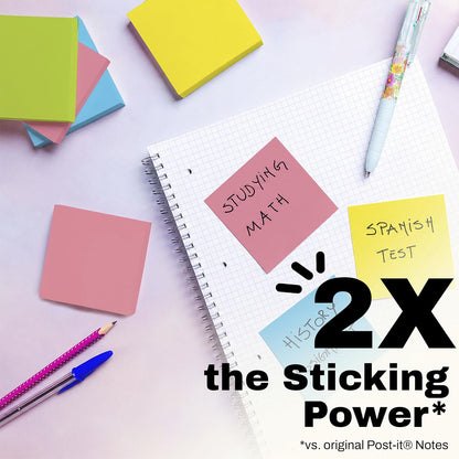 Post-it Super Sticky Notes, 3 x 3 in, Neon Fizz, 3 Pads, 45 Sheets/Pad