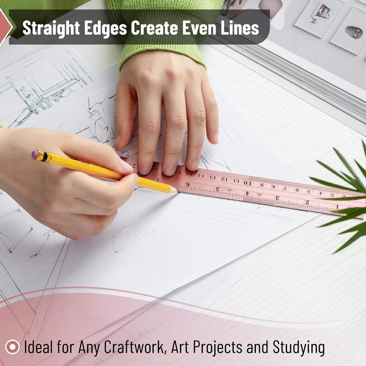 Mr. Pen- Metal Straight Edge Ruler, 2 Pack, 6" and 12", Rose Gold