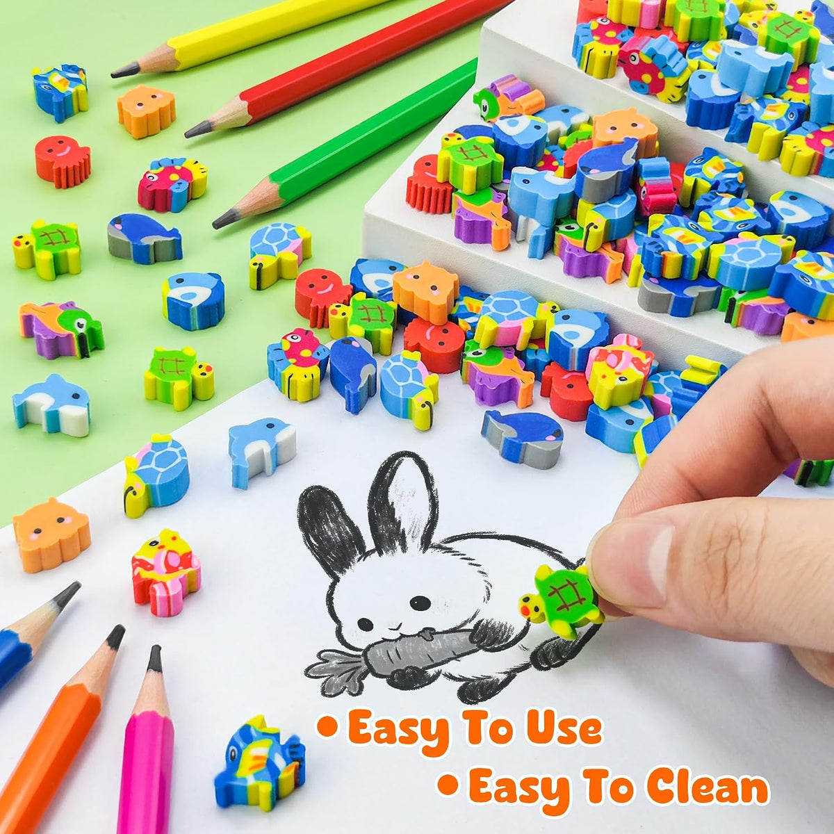200pcs Ocean Mini Erasers for Kids, Bulk Cute Pencil Erasers Small Fun Erasers for Classroom Rewards Party Favors Gift Filling Eraser