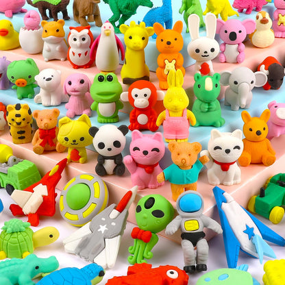 120 Pcs Animal Pencil Erasers, Desk Pets for Treasure Box, Classroom Prizes